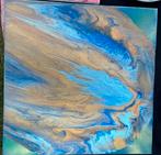 Goud & Blauw Acryl Schilderij 40x40, Ophalen of Verzenden