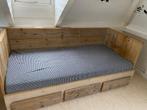 Uitschuifbaar 1 of 2 persoons steigerhouten bed, Ophalen, Eenpersoons, Bruin, Steigerhout