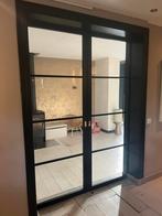 Schuifdeuren zwart met glas, Ophalen, 80 tot 100 cm, Binnendeur, 200 tot 215 cm