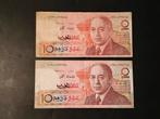 Morocco 2x 10 dirhams 1987 VF/XF, Ophalen of Verzenden, Overige landen