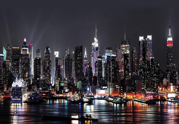 New York fotobehang at night, New York behang Fotobehang4you, Huis en Inrichting, Stoffering | Behang, minder dan 10 m², Verzenden