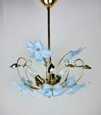 Messing kroonluchter/ hanglamp met Murano glazen bloemen, Huis en Inrichting, Lampen | Kroonluchters, Murano, Zo goed als nieuw