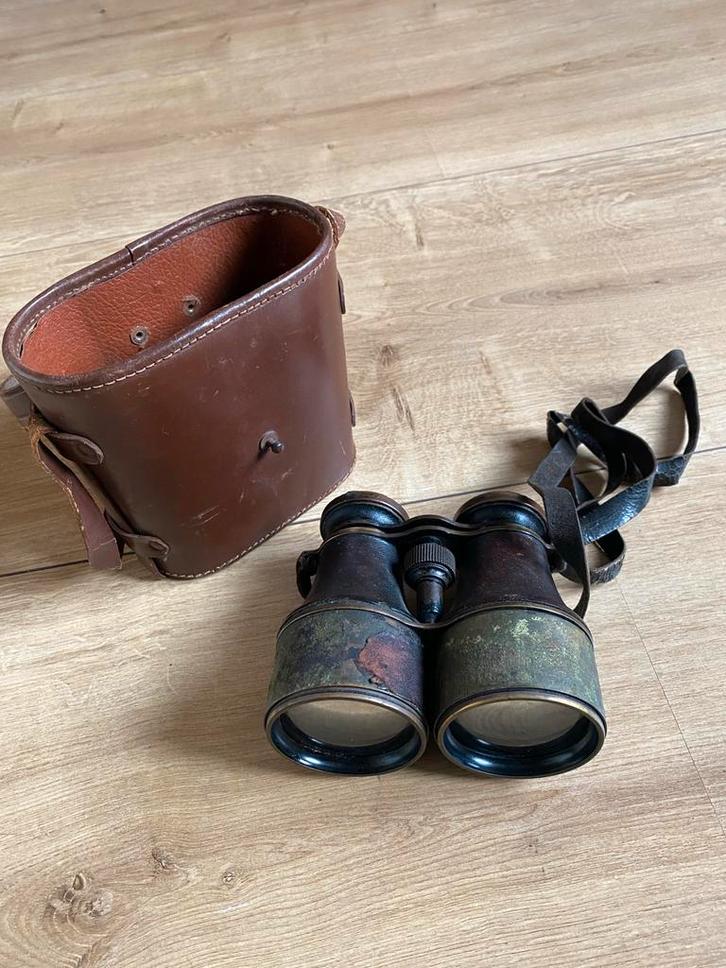 Antieke Verrekijker met Leren Tas, Audio, Tv en Foto, Optische apparatuur | Verrekijkers, Gebruikt, Porro (met knik), Minder dan 8x