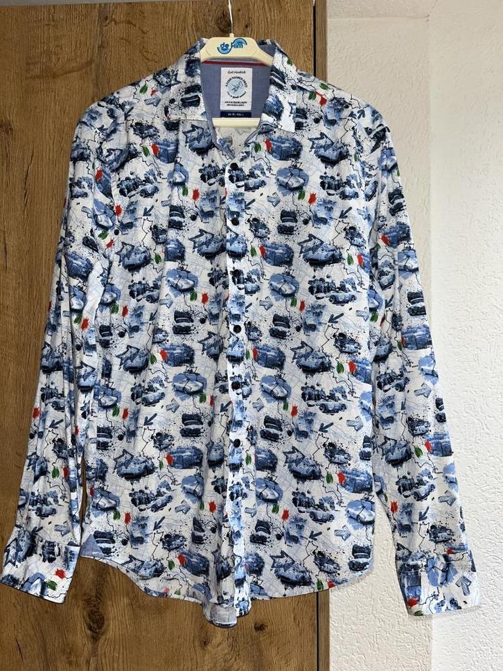 A Fish named Fred overhemd XL Mille Miglia autorace, Kleding | Heren, Overhemden, Zo goed als nieuw, Halswijdte 43/44 (XL), Blauw