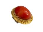 Antieke gouden broche met grote bloedkoraal (22x17 mm), Verzenden, Goud, Broche, Met edelsteen