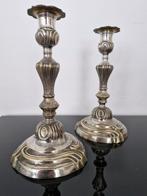19e eeuwse bronzen kandelaars, verzilverd, Louis XV stijl, Antiek en Kunst, Antiek | Kandelaars, Verzenden, Koper of Brons