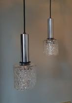 Set van 3 Crackle glass hanglampen met chromen armatuur., Gebruikt, Ophalen of Verzenden, 75 cm of meer, Vintage, space age, design