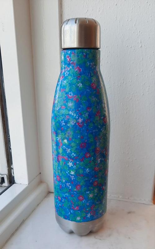 RVS drinkfles. Handgemaakt. Decoupage. Bloemenprint, Sport en Fitness, Bidons, Nieuw, Ophalen of Verzenden