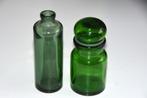 2 vintage groene glazen flesjes apothekerspot stopfles, Antiek en Kunst, Antiek | Glas en Kristal, Ophalen of Verzenden