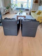 Fauteuils, zwart leer., Huis en Inrichting, Fauteuils, Ophalen of Verzenden, 75 tot 100 cm, Leer, 50 tot 75 cm