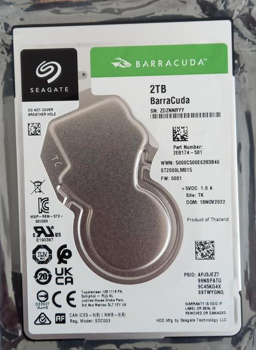 Seagate Barracuda 2TB  2.5" SATA 6.0 Gbit/s HDD Hard Disk, Computers en Software, Harde schijven, Nieuw, Laptop, Ophalen of Verzenden