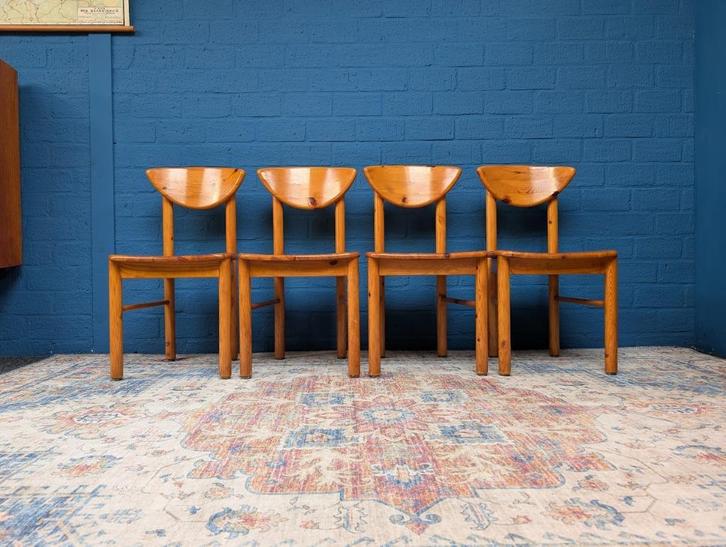 Vintage grenen stoelen, Rainer Daumiller, jaren 70, Huis en Inrichting, Stoelen, Gebruikt, Vier, Hout, Bruin, Ophalen