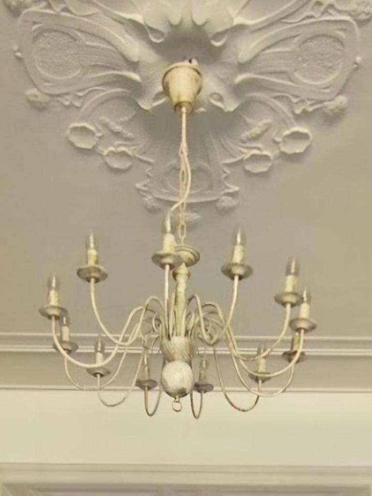 Grote vintage kroonluchter 12-armig lamp metaal Ø80 klassiek, Huis en Inrichting, Lampen | Kroonluchters, Zo goed als nieuw, Metaal