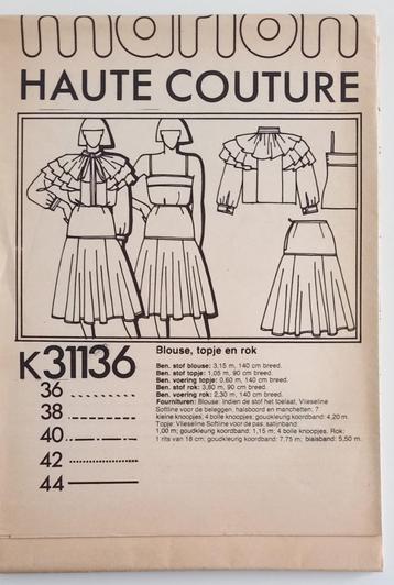 Couturepatroon rok blouse en top 36, 38, 40, 42 44 Marion beschikbaar voor biedingen