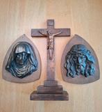 Vintage messing bronzen Jezus- Maria- en kruisbeeld, Antiek en Kunst, Ophalen
