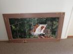 Schilderij bos waterval op houten deur, Huis en Inrichting, Schilderij, Zo goed als nieuw, Ophalen