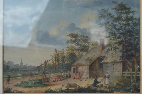 Boerderij met waterput 18e eeuws??????????, Antiek en Kunst, Kunst | Schilderijen | Klassiek, Ophalen of Verzenden