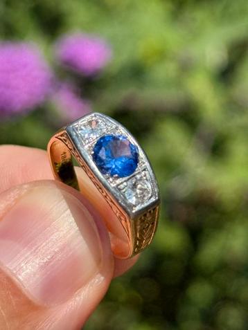 18 karaat gouden ring met natuurlijke diamant en tanzaniet! beschikbaar voor biedingen