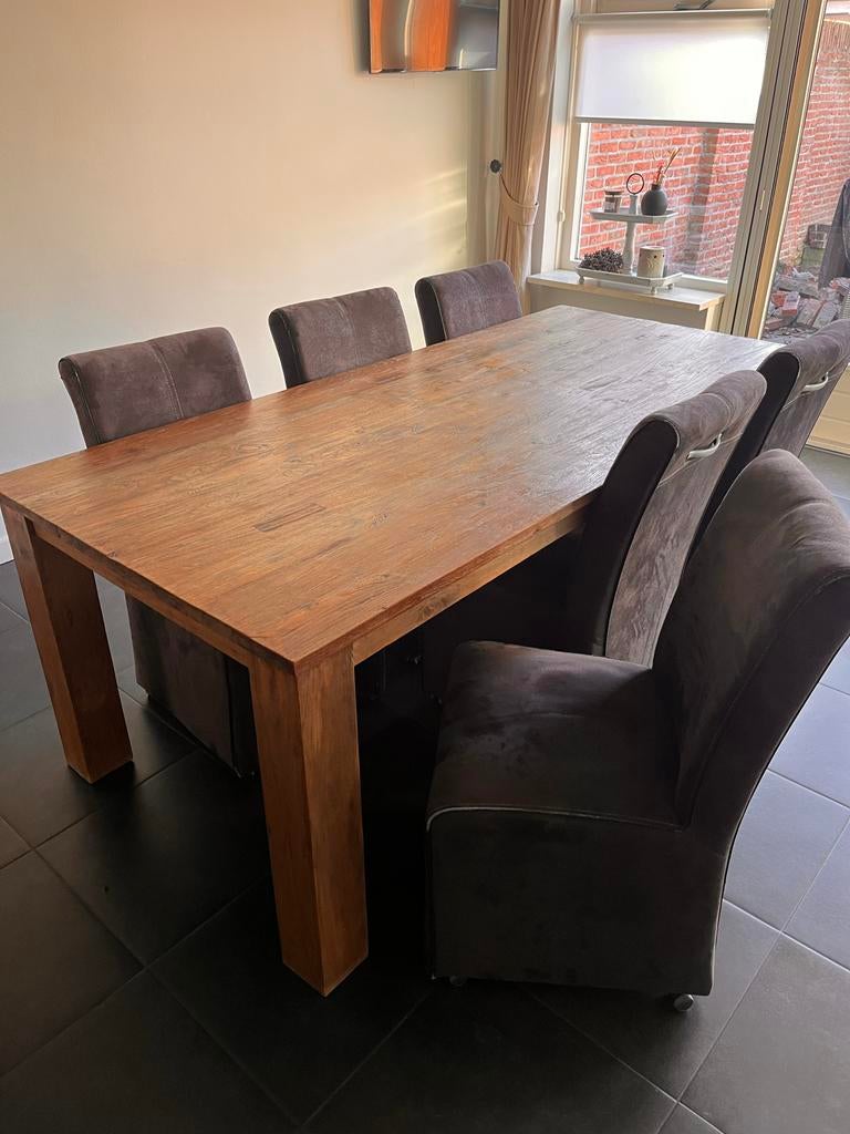 6 eerkamerstoelen BIEDEN, Gebruikt, Bruin, Ophalen of Verzenden, Vijf, Zes of meer stoelen