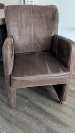 4 bruine eetkamer stoelen met wieltjes, Ophalen, Gebruikt, Bruin, Stof