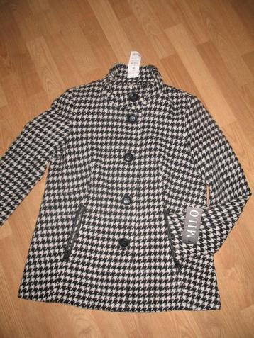 Milo Italy Jas Coat Maat 36 Zwart Wit Ruitje beschikbaar voor biedingen