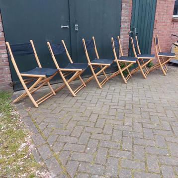 6 vintage Scandinavische klapstoelen met canvas zitting