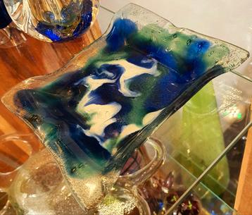 Glaskunst groen blauw wit mondgeblazen glas item uniek gaaf  beschikbaar voor biedingen
