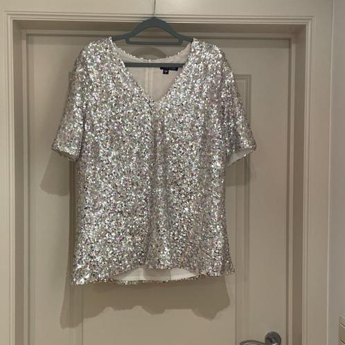 Ladress pailletten Top of Blouse zilver wit roze maat L, Kleding | Dames, Blouses en Tunieken, Zo goed als nieuw, Maat 42/44 (L)