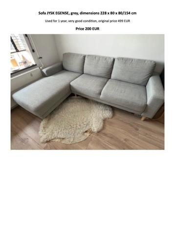 Sofa JYSK EGENSE, grey, dimensions 228 x 80 x 80/154 cm