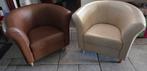Leren kuipstoelen, Huis en Inrichting, Stoelen, Ophalen, Gebruikt, Wit, Twee