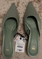 Zara - stoffen muiltjes met kitten heel, Zara, Nieuw, Groen, Sandalen of Muiltjes