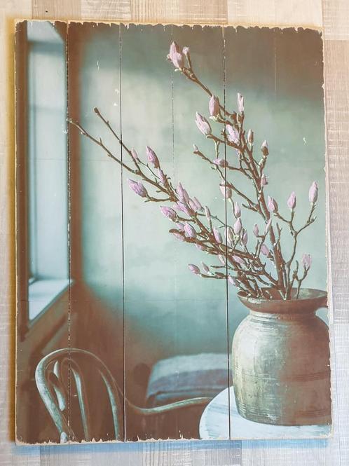 Stoer & sober groot houten wandbord stilleven pot Magnolias, Huis en Inrichting, Woonaccessoires | Wanddecoraties, Zo goed als nieuw