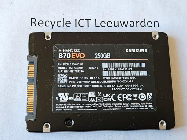 Samsung 250gb laptop ssd hdd hardeschijf 870evo, Computers en Software, Harde schijven, Gebruikt, Laptop, Intern, SSD, SATA, Ophalen of Verzenden