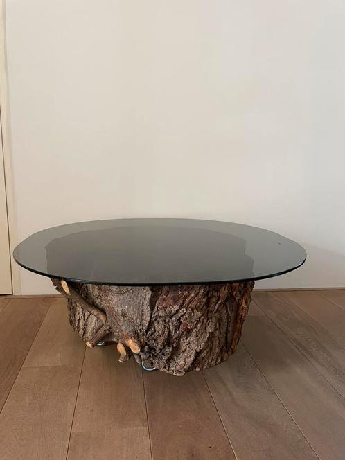 Unieke boomstam salontafel, Huis en Inrichting, Tafels | Salontafels, Minder dan 50 cm, 50 tot 100 cm, Ophalen