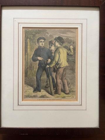 Cricket Gravures, 19e Eeuw, Ingelijst met passepartout. beschikbaar voor biedingen
