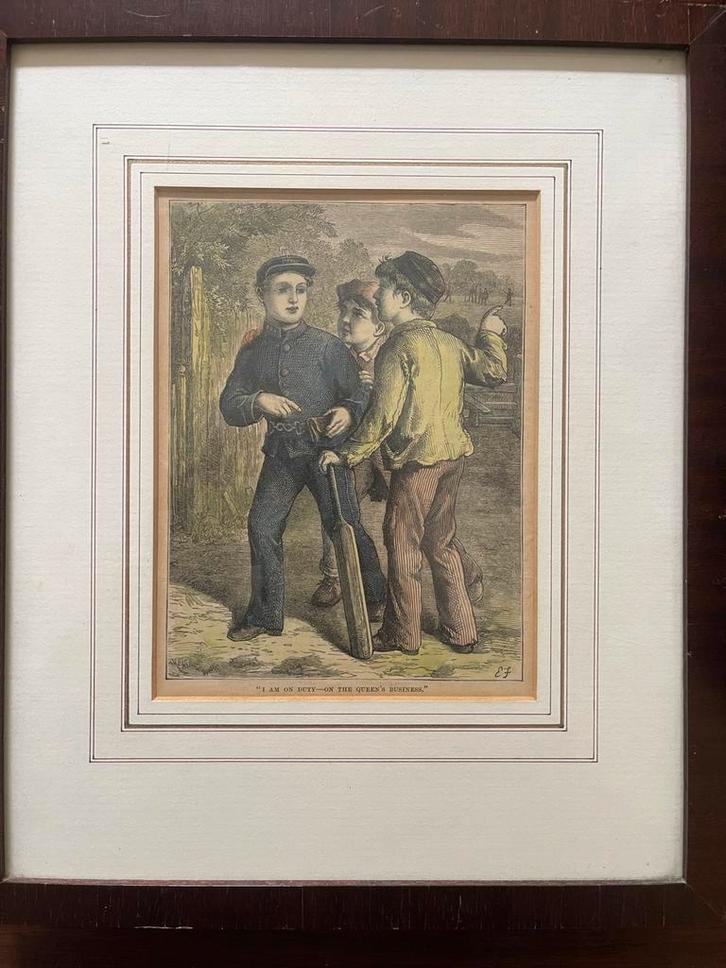 Cricket Gravures, 19e Eeuw, Ingelijst met passepartout., Antiek en Kunst, Kunst | Etsen en Gravures, Ophalen