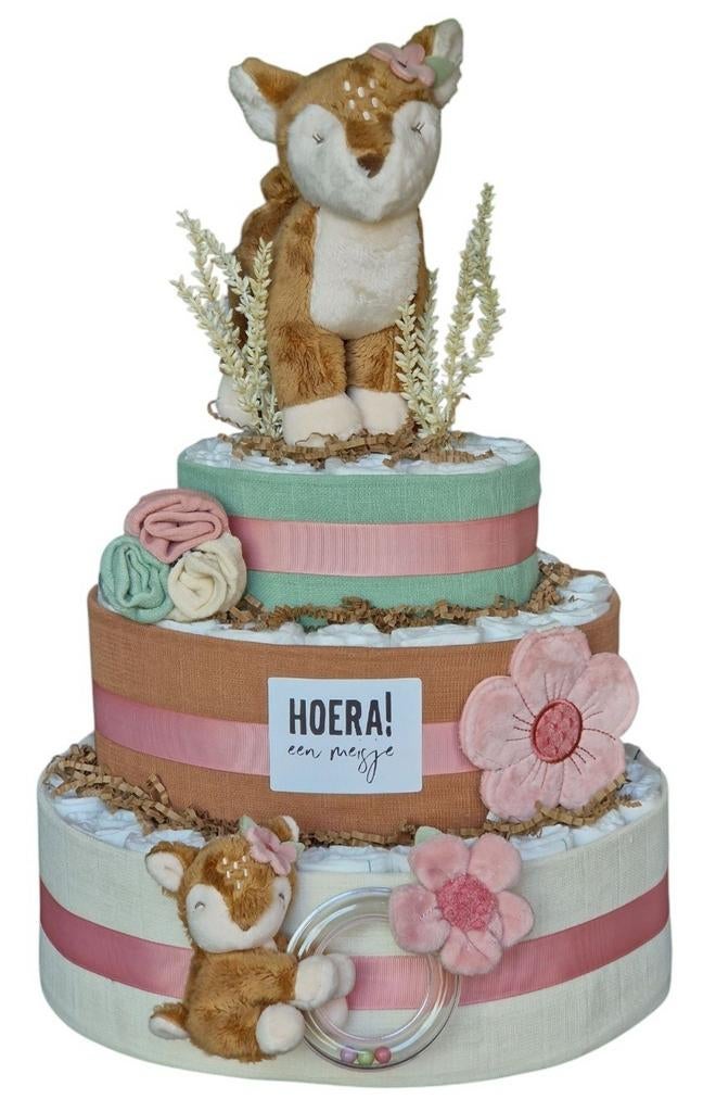 Mooie luiertaart meisje , babyshower cadeau, Kraamcadeau, Babycadeau-idee, Nieuw, Ophalen of Verzenden