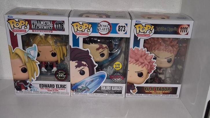 3x Funko Pop Anime – Edward Elric, Tanjiro Kamado & Yuji Ita, Hobby en Vrije tijd, Verzamelkaartspellen | Pokémon, Zo goed als nieuw