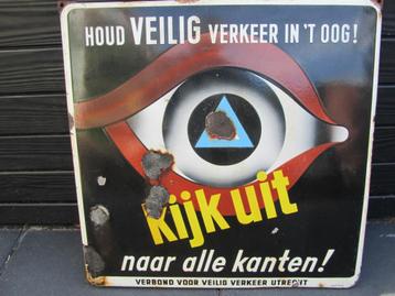 oud vintage uniek emaille Veilig Verkeer Nederland  bord  beschikbaar voor biedingen