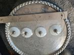 Roestvrijstalen hanglamp met 4 glazen kapjes! 83 cm breed, Ophalen, Zo goed als nieuw, Glas, 50 tot 75 cm