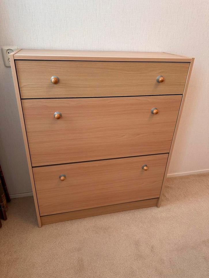 Eikenkleurige schoenenkast met lade - 100x85x30, Huis en Inrichting, Kasten | Schoenenkasten, Gebruikt, Ophalen