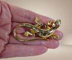 Grote vintage LIZARD hagedis goudkleur strass broche!, Overige materialen, 4 tot 7 cm, Verzenden, Nieuw