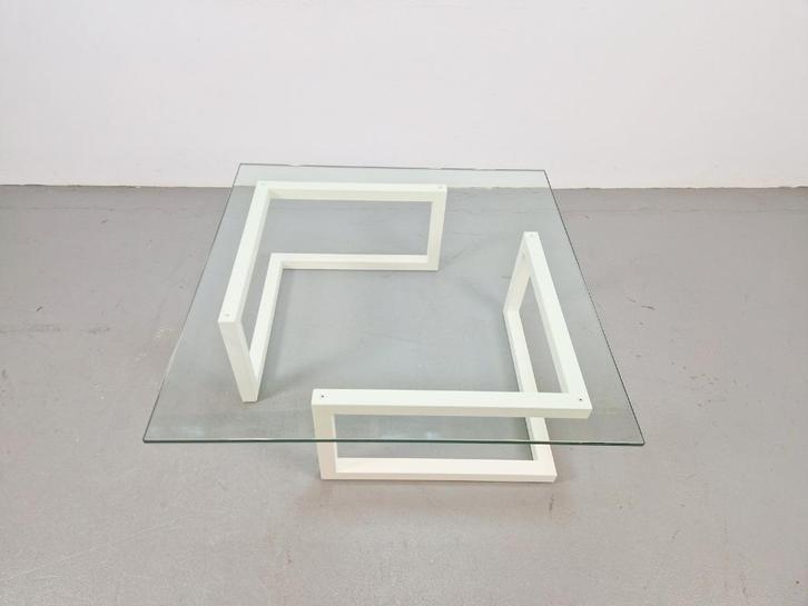 Minnimalist lourens fisher salontafel duo P. Visser glas wit, Huis en Inrichting, Tafels | Salontafels, Gebruikt, Minder dan 50 cm