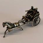Zilveren miniatuur paard met koets - br 6,7 cm - 29 gram, Ophalen of Verzenden, Zilver