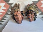 2 vintage stenen Indianen hoofden, Verzamelen, Beelden en Beeldjes, Ophalen of Verzenden, Gebruikt, Overige typen