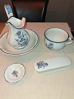 Antiek 5-delig Lampetstel met Blauwe Bloemen, Ophalen of Verzenden