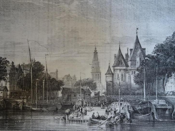 Litho Waag aan de Nieuwmarkt, door Wyld in Le Charivari 1843, Antiek en Kunst, Kunst | Litho's en Zeefdrukken, Verzenden
