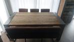 Eettafel industrieel incl 3 stoelen en zitbank, Huis en Inrichting, Tafels | Eettafels, Ophalen, 200 cm of meer, 50 tot 100 cm