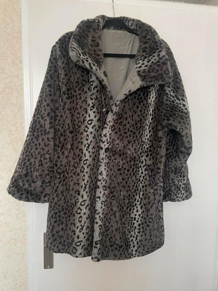 Leuke Carnaval Jas met Luipaardprint, Kleding | Dames, Jassen | Zomer, Zo goed als nieuw, Maat 42/44 (L), Grijs, Ophalen