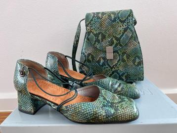 Slangenprint tas in groen/geel/turquoise beschikbaar voor biedingen